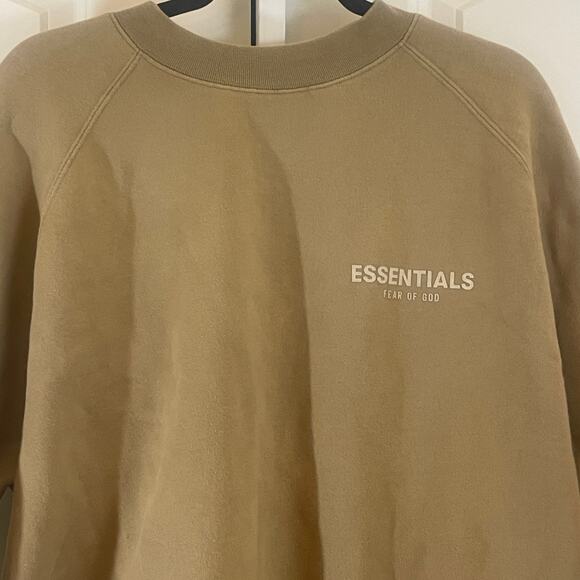 Fear of God Essentials Pullover Crewneck Sweatshirt - Men Size L - Tan/Khaki - Picture 2 of 5